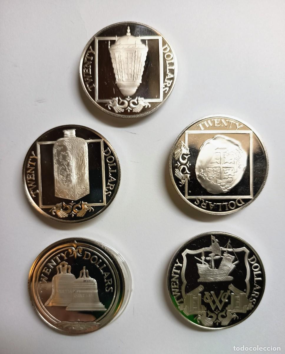 Monedas antiguas de Am&eacute;rica: ISLAS V&Iacute;RGENES BRIT&Aacute;NICAS. 5 MONEDAS DE 20$. PLATA. 1985. &rdquo;TESOROS ARQUEOL&Oacute;GICOS MARINOS&rdquo;