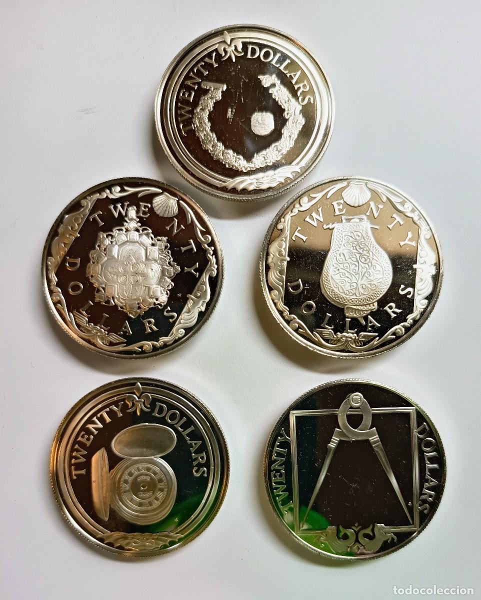 Monedas antiguas de Am&eacute;rica: ISLAS V&Iacute;RGENES BRIT&Aacute;NICAS. 5 MONEDAS DE 20$. PLATA. 1985. &rdquo;TESOROS ARQUEOL&Oacute;GICOS MARINOS&rdquo;