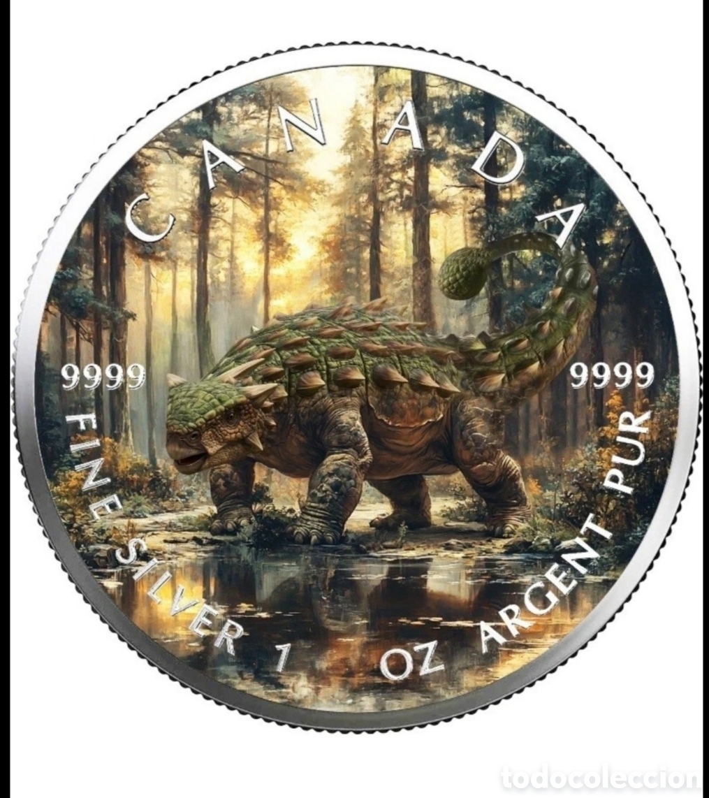 Monedas antiguas de Am&eacute;rica: Canad&aacute; 2025 Dinosaur Ankylosaurs 1 oz plata .999, 5 d&oacute;lares, BU sin circulaci&oacute;n, con certificado, ti