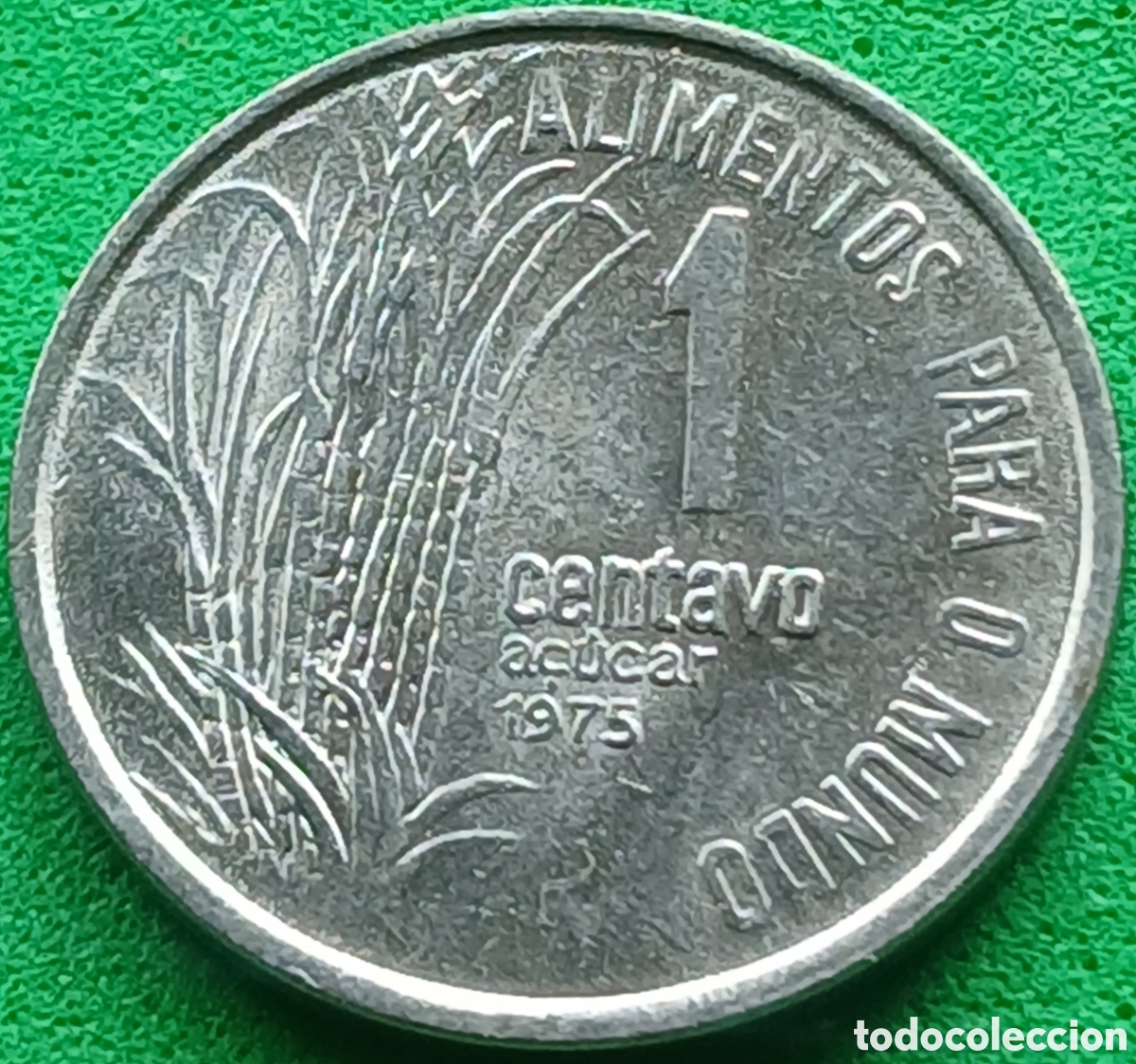 Monedas antiguas de Am&eacute;rica: Brasil 1 centavo 1975 km#585 Ca&ntilde;a de az&uacute;car, FAO