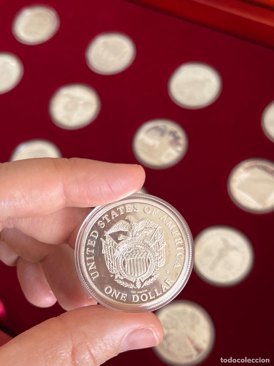Monedas antiguas de Am&eacute;rica: COLECCI&Oacute;N &rdquo;HISTORIA DEL D&Oacute;LAR DE PLATA AMERICANO&rdquo; 16 MONEDAS DE PLATA CON ESTUCHE DE MADERA