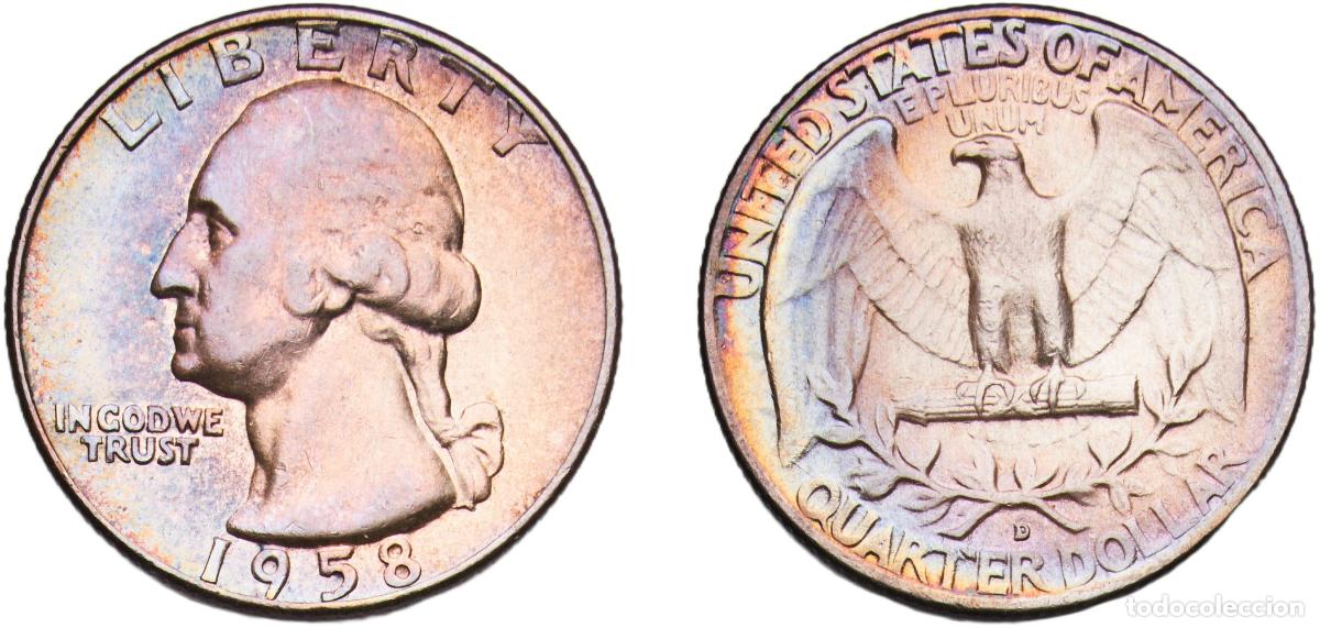 Monedas antiguas de Am&eacute;rica: United States Federal republic 1958 D &frac14; Dollar &rdquo;Washington Silver Quarter&rdquo; Silver (.900) Denver Min
