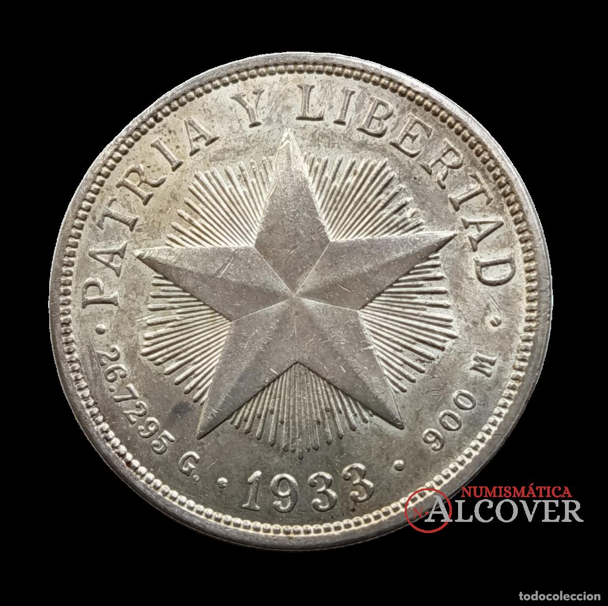 Monedas antiguas de Am&eacute;rica: CUBA 1 Peso 1933 Estrella km 15 Plata SC-