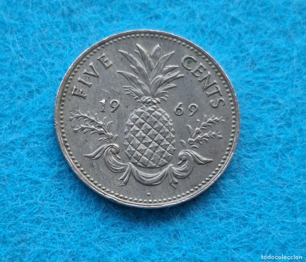 Monedas antiguas de Am&eacute;rica: Moneda de Bahamas. 5 centavos 1969. Periodo Commonwealth. Isabel II. Pi&ntilde;a