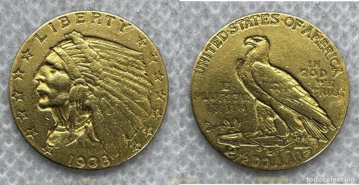 Monedas antiguas de Am&eacute;rica: 5358 ESTADOS UNIDOS 1908 ESTADOS UNIDOS $ 2,5 DOLLAR 1908 INDIAN HEAD QUARTER EAGLE