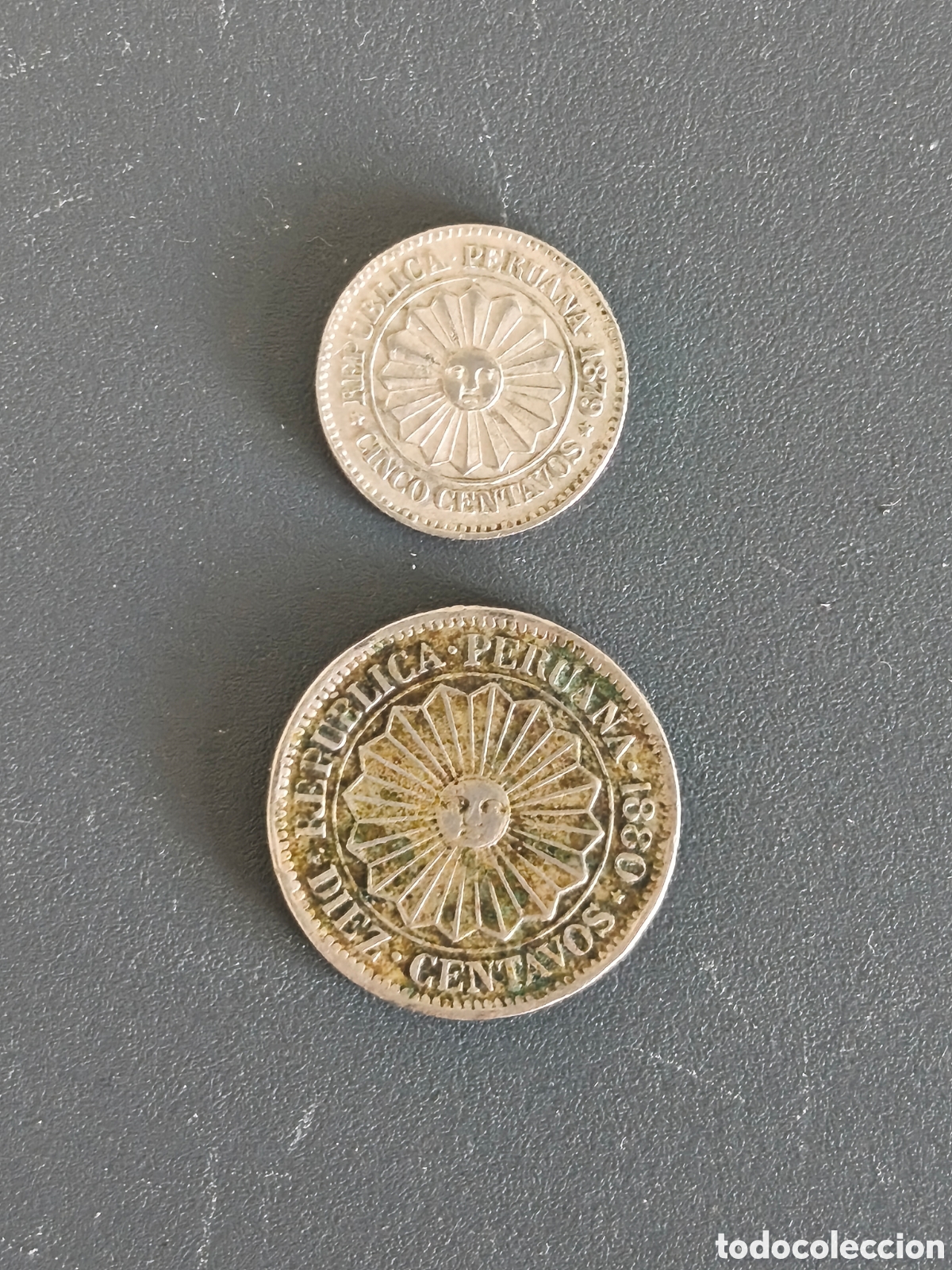 Monedas antiguas de Am&eacute;rica: Lote 2 monedas provisionales Per&uacute;