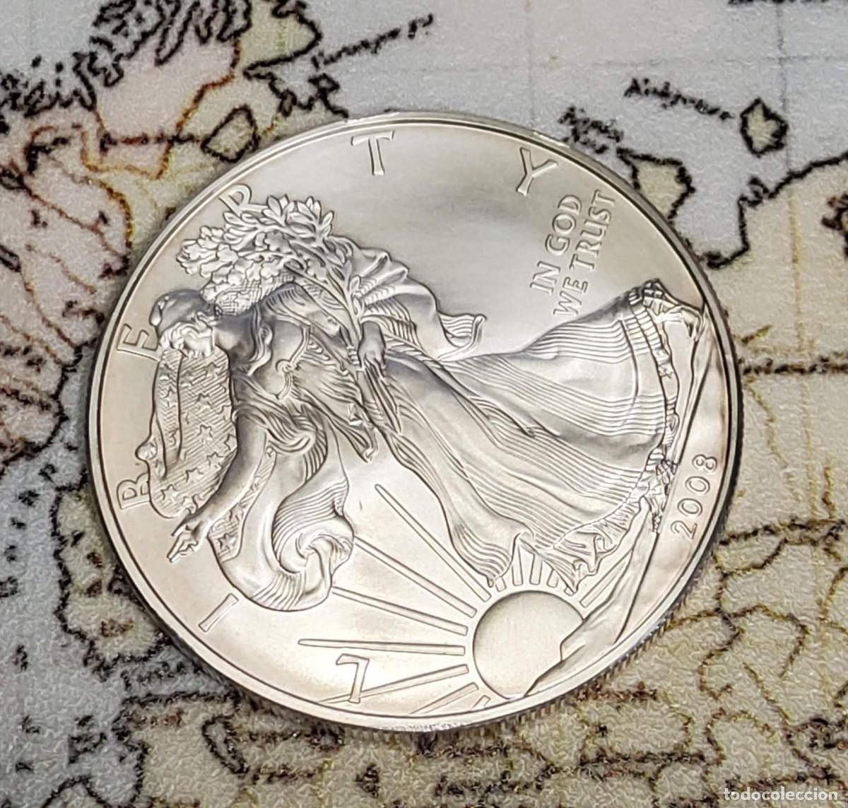 Monedas antiguas de Am&eacute;rica: 1 DOLAR DE PLATA DE ESTADOS UNIDOS DEL 2008.SIN CIRCULAR.1 ONZA PLATA 9999.