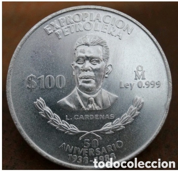 Monedas antiguas de Am&eacute;rica: ONZA PLATA 999 M&Eacute;XICO 100 PESOS EXPROPIACI&Oacute;N PETROLERA 1988