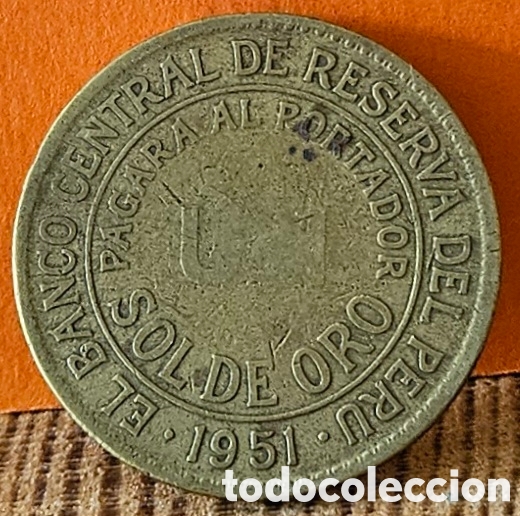 Monedas antiguas de Am&eacute;rica: PER&Uacute;, UN SOL DE ORO, 1951. - Foto 1