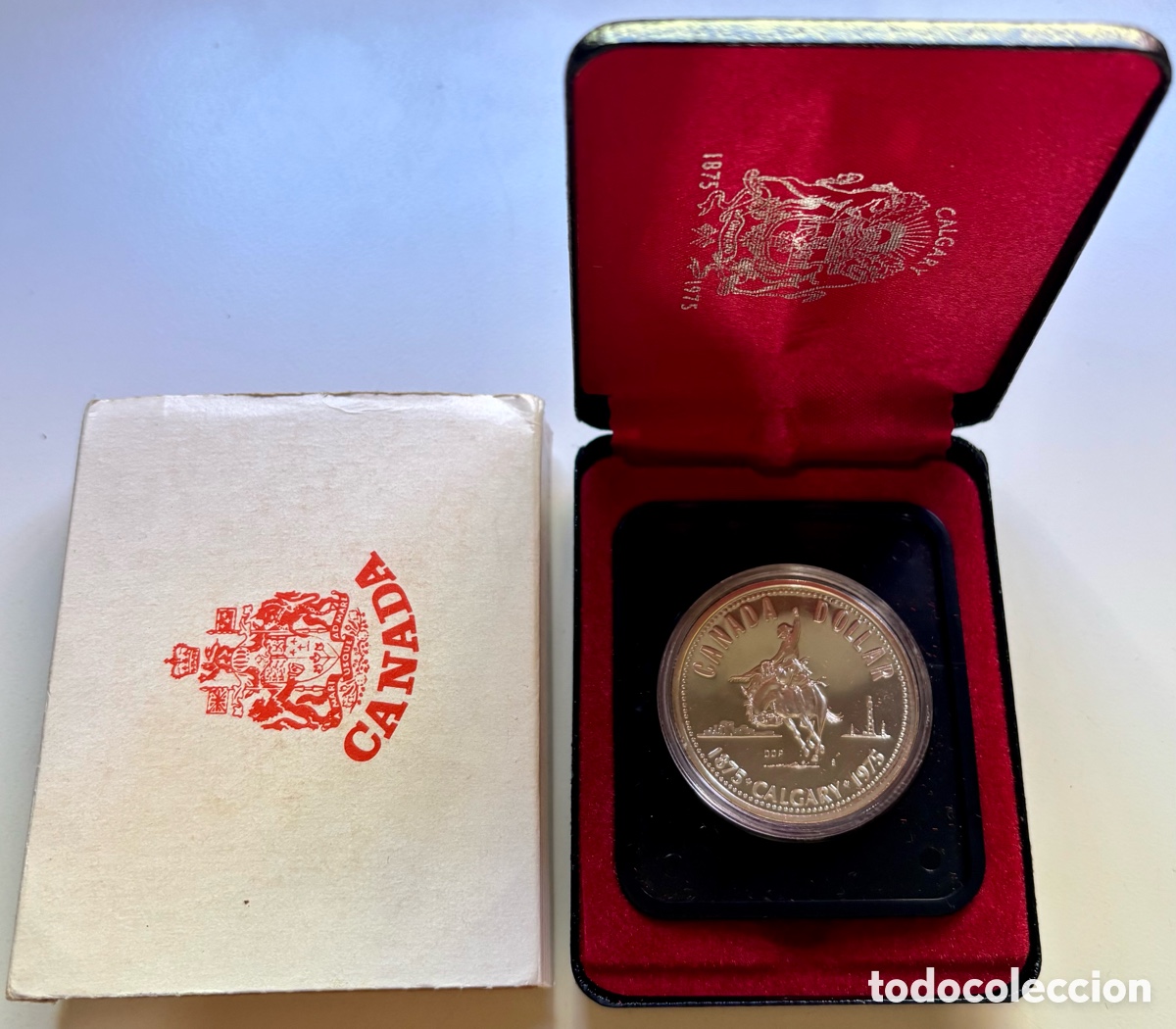 Monedas antiguas de Am&eacute;rica: Moneda PLATA CANAD&Aacute; 1 D&oacute;lar 1975 Calgary . En ESTUCHE. Canada