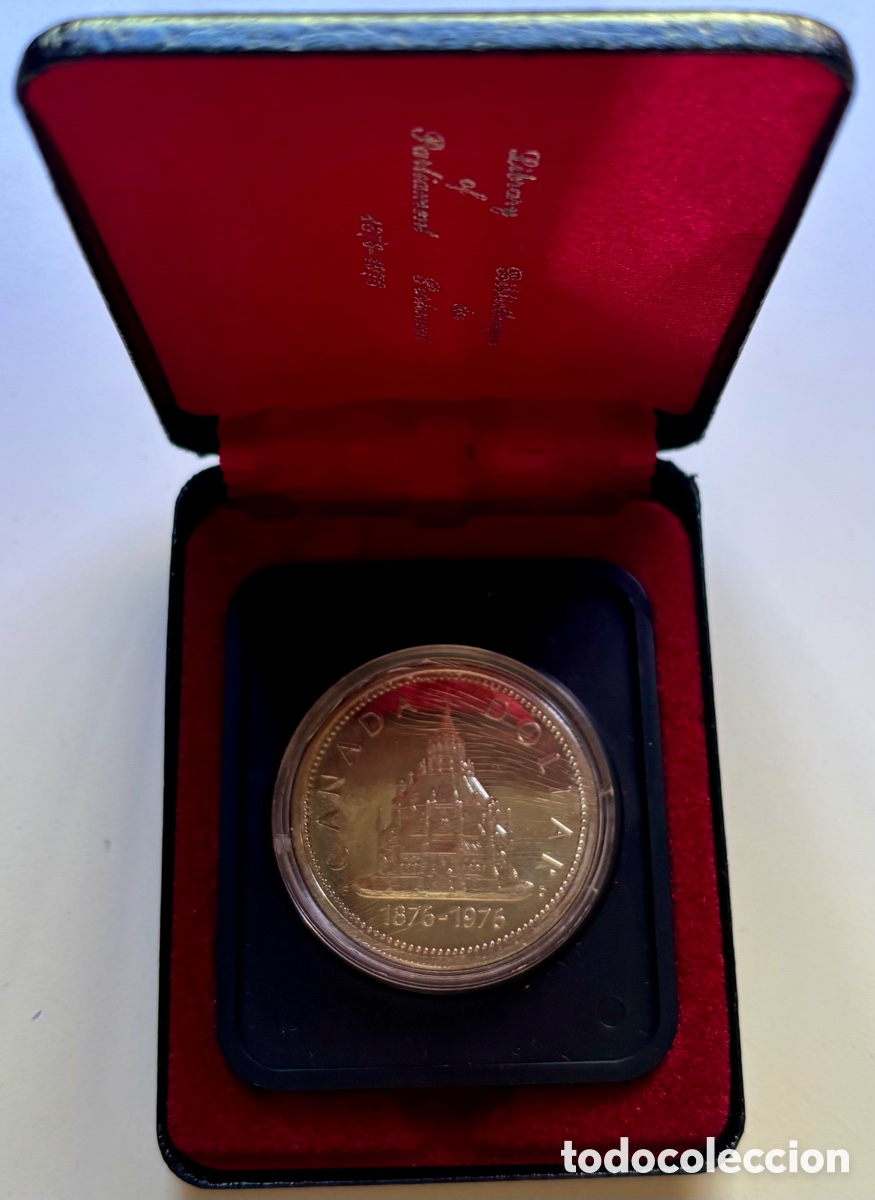 Monedas antiguas de Am&eacute;rica: Moneda PLATA CANAD&Aacute; 1 D&oacute;lar 1976 Parlamento. En ESTUCHE . C&aacute;psula Rallada. Canada