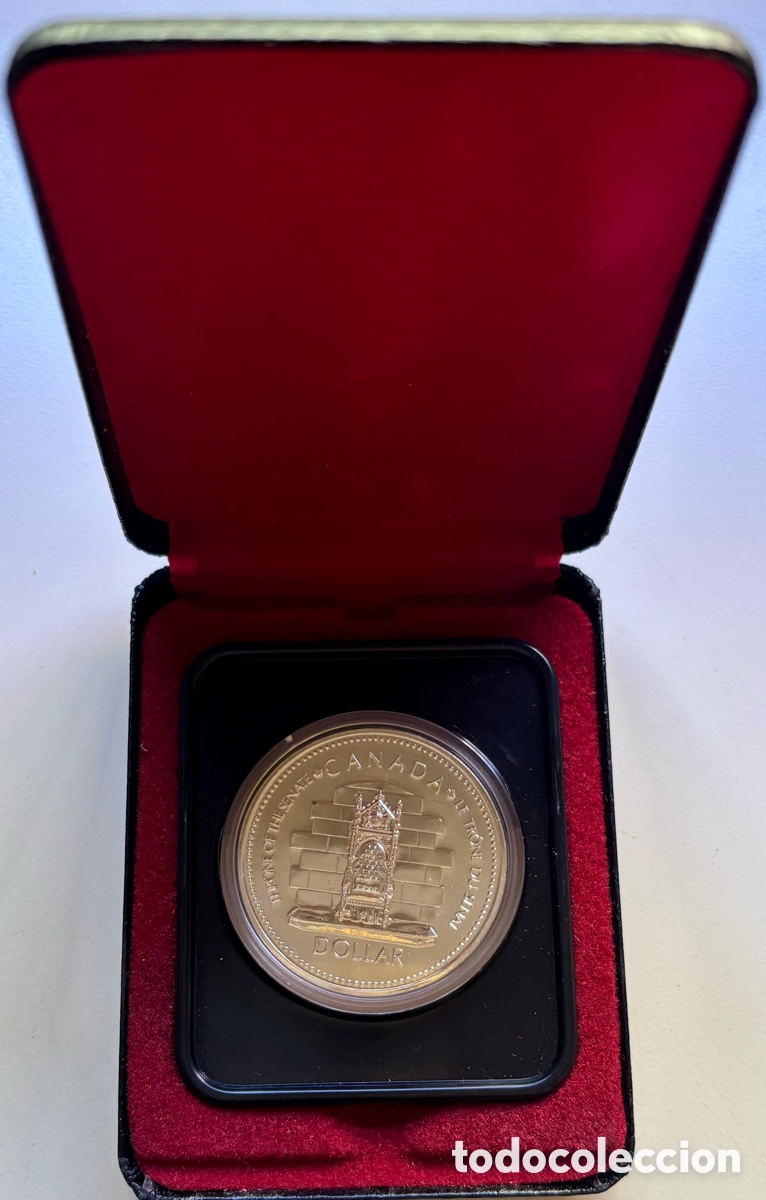 Monedas antiguas de Am&eacute;rica: Moneda PLATA CANAD&Aacute; 1 D&oacute;lar 1977 Jubileo. En ESTUCHE