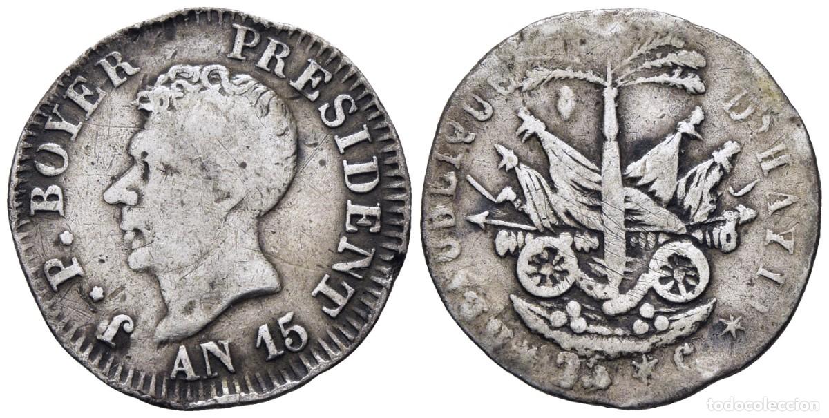 Monedas antiguas de Am&eacute;rica: *** ESCASOS 25 CENTIMES DE JEAN PIERRE BOYER, HAIT&Iacute;. AN 15 (1818) PLATA. KM#16 ***