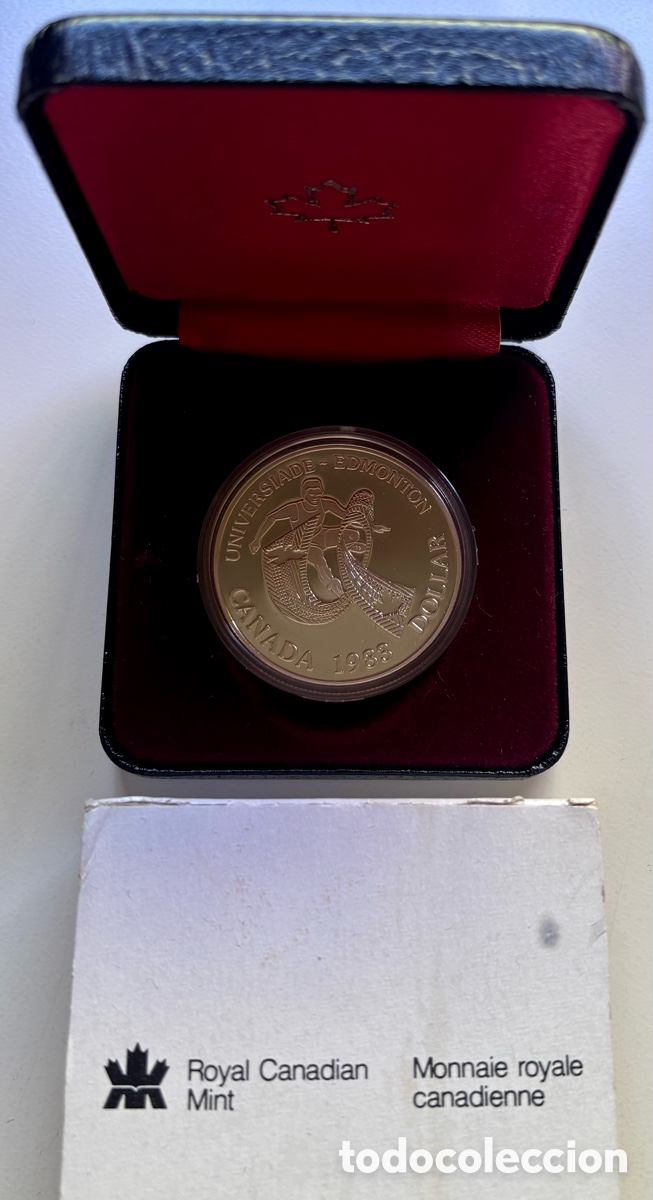 Monedas antiguas de Am&eacute;rica: Moneda PLATA CANAD&Aacute; 1 D&oacute;lar 1983 Juegos Universitarios Edmonton.PROOF. En ESTUCHE. Canada