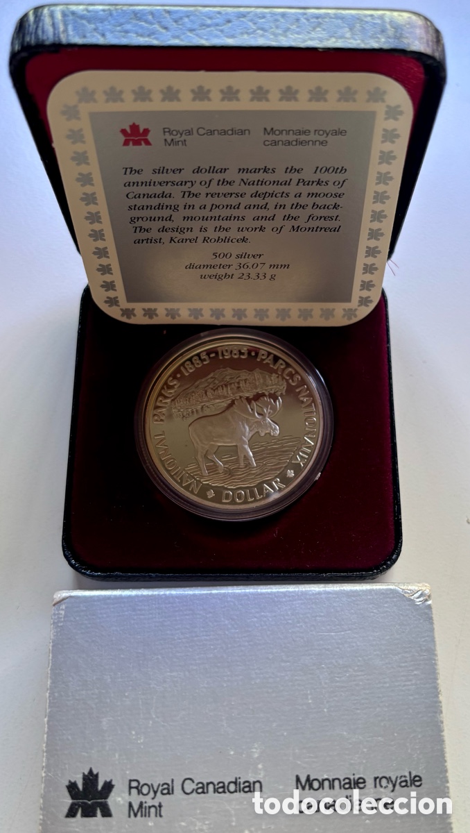 Monedas antiguas de Am&eacute;rica: Moneda PLATA CANAD&Aacute; 1 D&oacute;lar 1985 Parques Nacionales .PROOF . En ESTUCHE. Canada