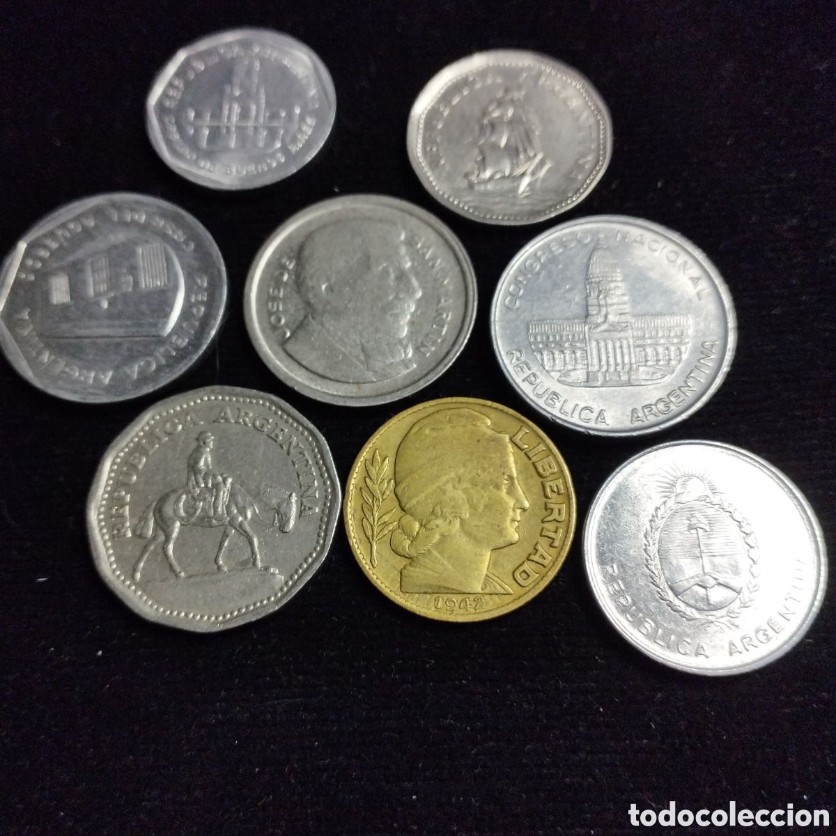 Monedas antiguas de Am&eacute;rica: Lote x8 monedas. Republica Argentina. Varios valores y fechas.