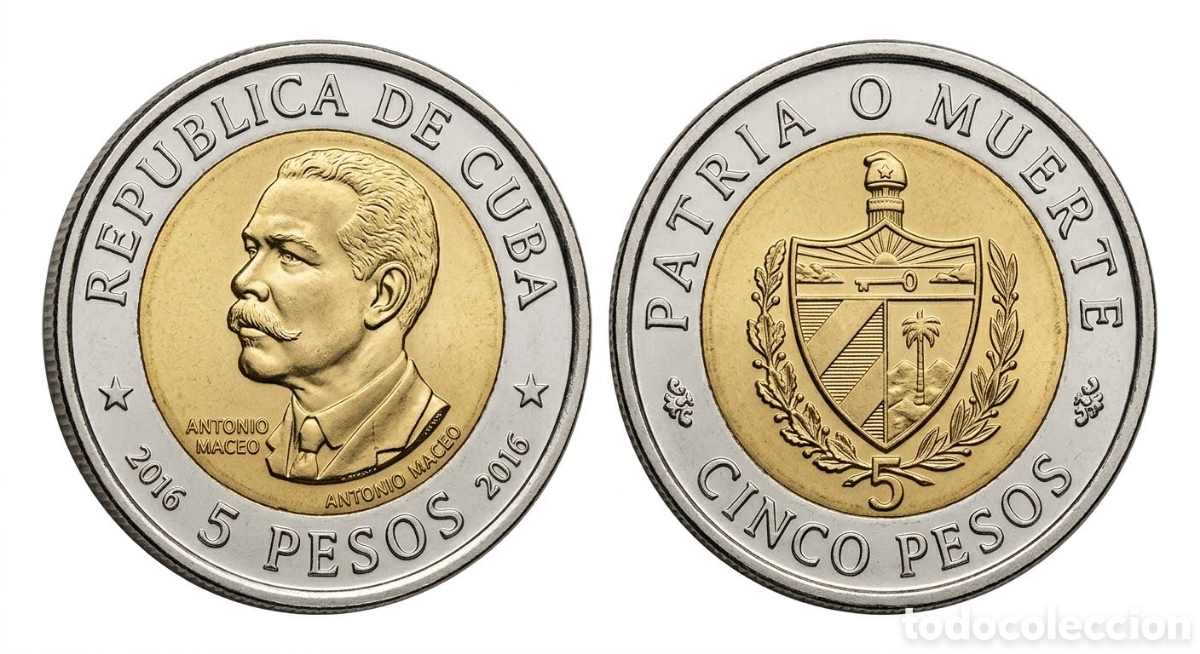 Monedas antiguas de Am&eacute;rica: Moneda Bimet&aacute;lica 5 Pesos Cuba 2016 - Antonio Maceo &rdquo;El Tit&aacute;n de Bronce&rdquo;