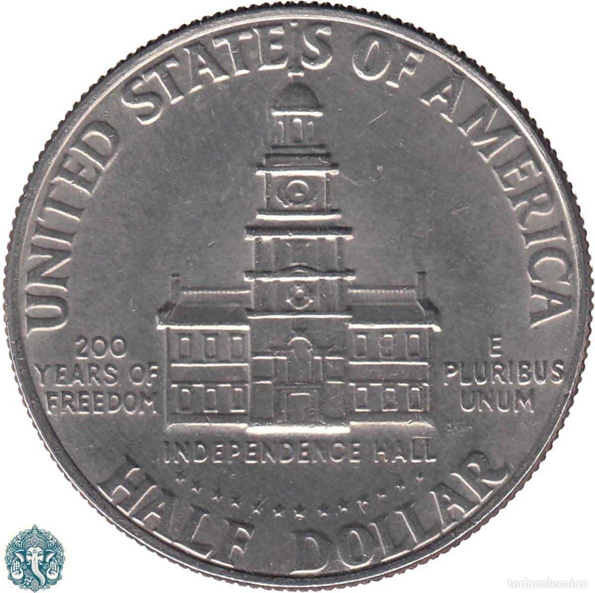 Monedas antiguas de Am&eacute;rica: ESTADOS UNIDOS &frac12; Medio D&oacute;lar Half Dollar 1976 200 Aniversario Independencia Ceca Sin Marca KM#205