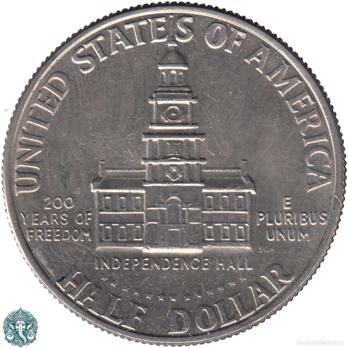 Monedas antiguas de Am&eacute;rica: ESTADOS UNIDOS &frac12; Medio D&oacute;lar Half Dollar 1976 200 Aniversario Independencia Ceca Sin Marca KM#205