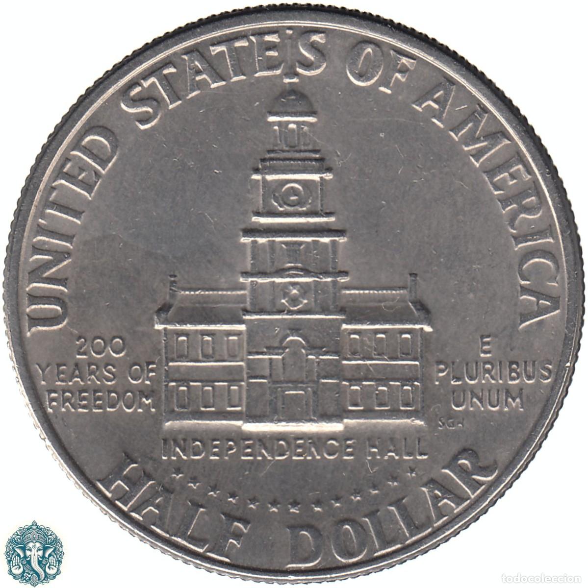 Monedas antiguas de Am&eacute;rica: ESTADOS UNIDOS &frac12; Medio D&oacute;lar Half Dollar 1976 200 Aniversario Independencia Ceca D (Denver) KM#205