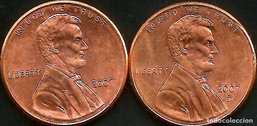 Monedas antiguas de Am&eacute;rica: E.E.U.U. 2007 - SIN CECA Y CECA D - 1 CENT - KM 201b - 2 MONEDAS CIRCULADAS - Foto 1