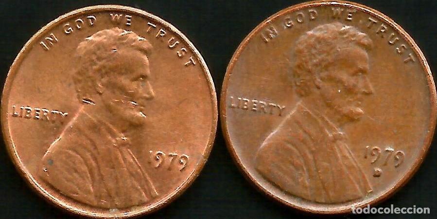 Monedas antiguas de Am&eacute;rica: E.E.U.U. 1979 - SIN CECA Y CECA D - 1 CENT - KM 201 - 2 MONEDAS CIRCULADAS - Foto 1