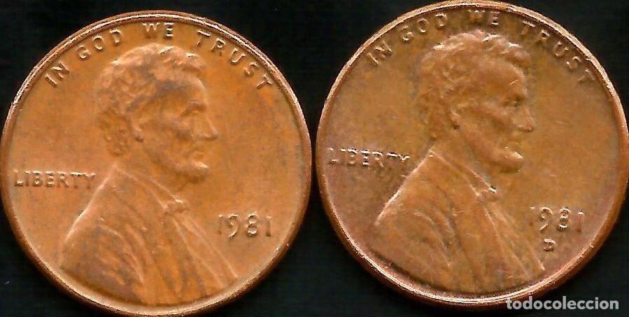 Monedas antiguas de Am&eacute;rica: E.E.U.U. 1981 - SIN CECA Y CECA D - 1 CENT - KM 201 - 2 MONEDAS CIRCULADAS - Foto 1