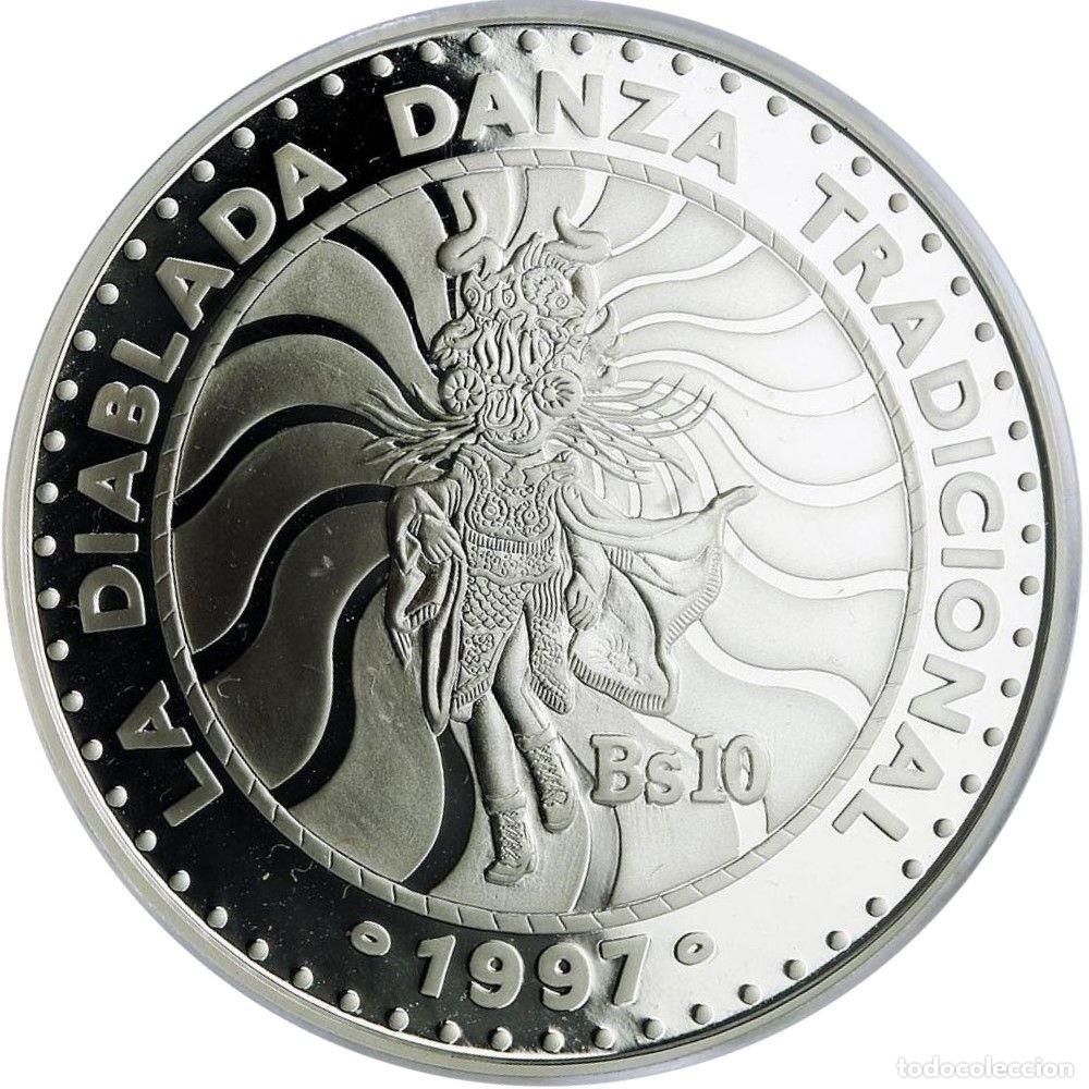 Monedas antiguas de Am&eacute;rica: BOLIVIA 10 Bolivianos plata 1997 proof LA DIABLADA DANZA TRADICIONAL