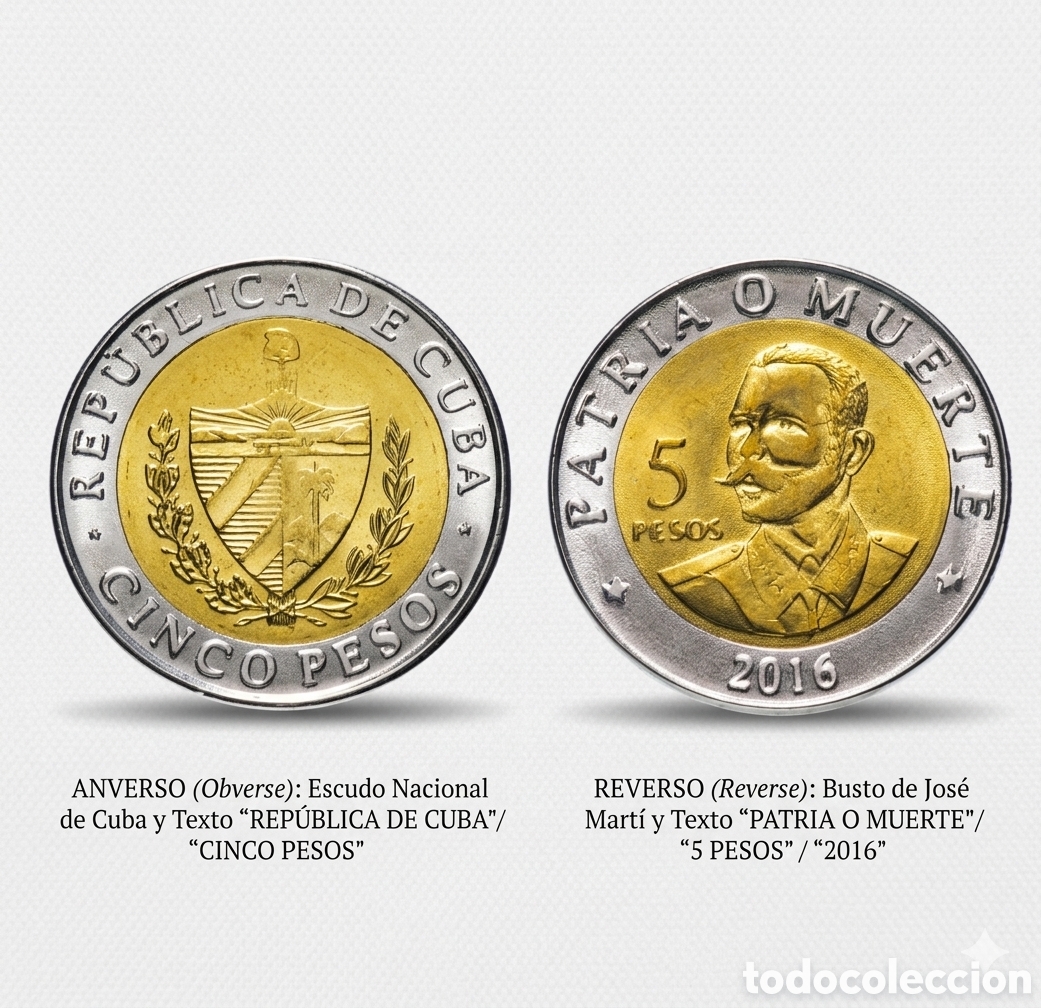 Moedas antigas da Am&eacute;rica: Moneda Bimet&aacute;lica 5 Pesos Cuba 2016 - Antonio Maceo &rdquo;El Tit&aacute;n de Bronce&rdquo;