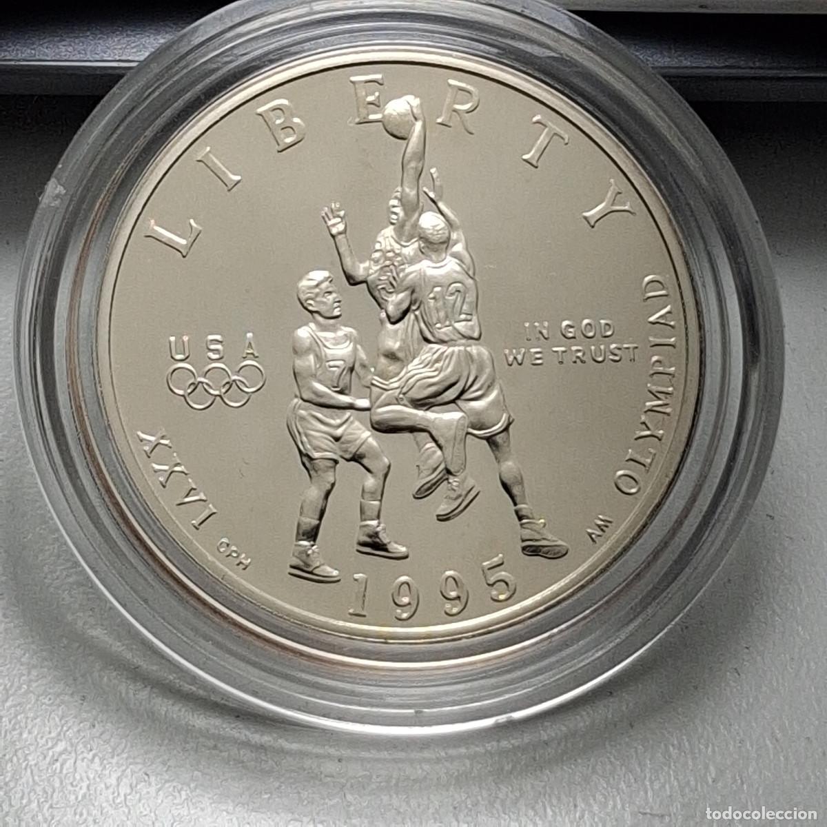 Monedas antiguas de Am&eacute;rica: MONEDA HALF 1/2 DOLLAR LETRA S BASKETBALL USA ATLANTA 1995 PROOF EN CAPSULA UNITED STATES OF AMERICA