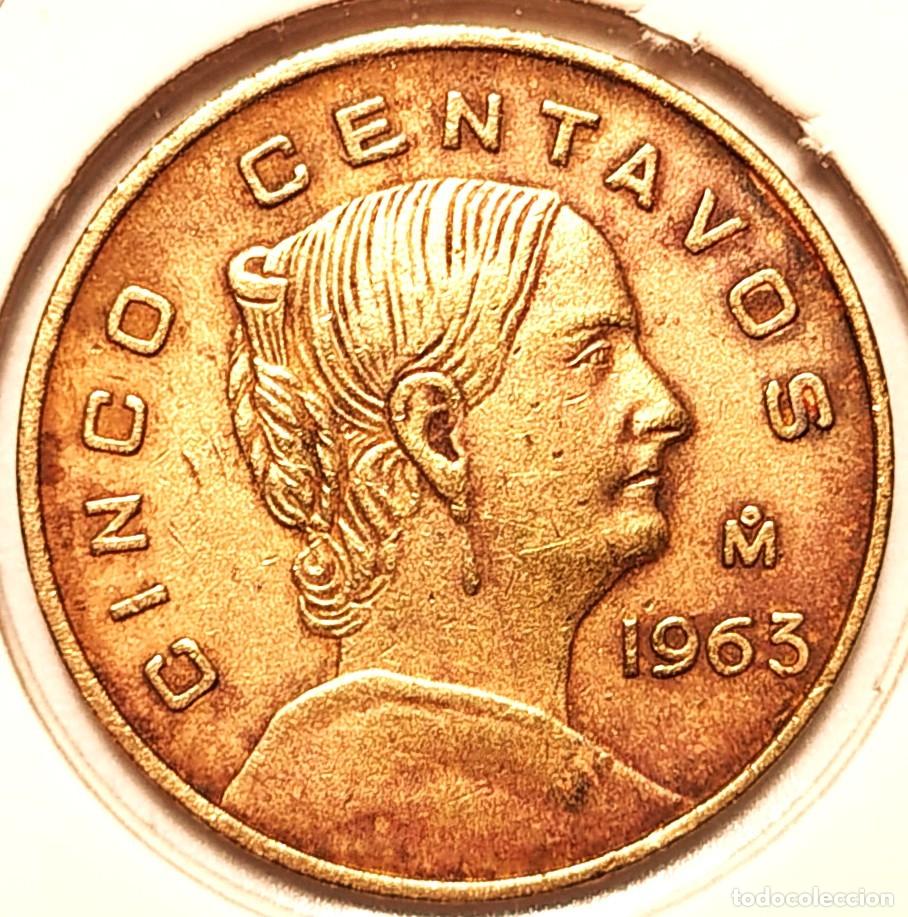 Monedas antiguas de Am&eacute;rica: MEXICO (1905-1969) - 5 CENTAVOS 1963 - A - 4 GR. LATON - DIAMETRO 21,60 mm - KM#426 - MB