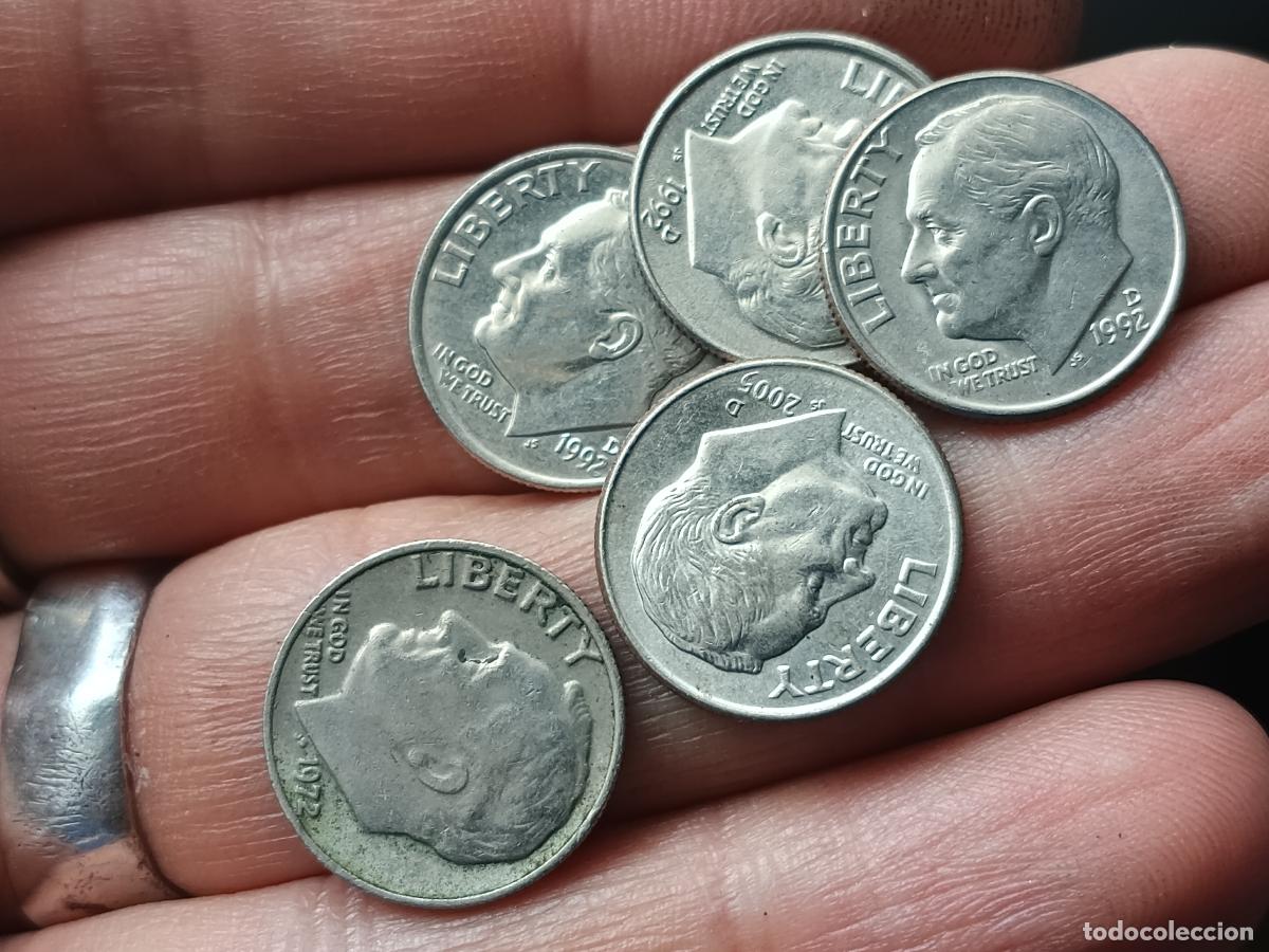 Monedas antiguas de Am&eacute;rica: Estados Unidos. 5 monedas de 1 dime