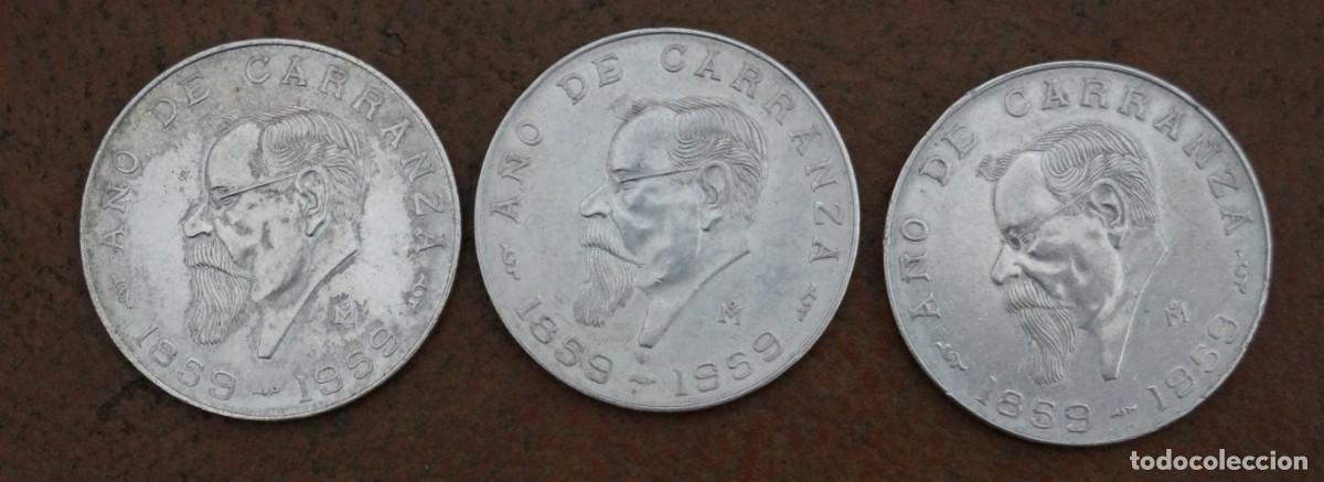 Monedas antiguas de Am&eacute;rica: Tres monedas de plata de Mexico Carranza