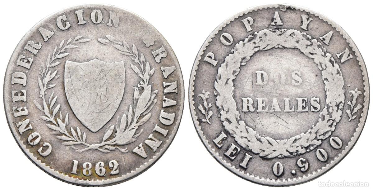 Monedas antiguas de Am&eacute;rica: *** RAROS 2 REALES DE CONFEDERACI&Oacute;N GRANADINA, SOBREFECHA 1862/48 o 9. POPAY&Aacute;N (COLOMBIA) ***