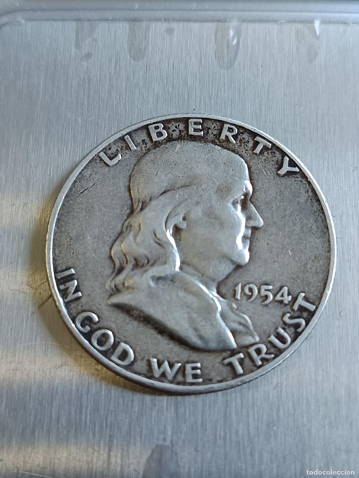 Monedas antiguas de Am&eacute;rica: MONEDA DE MEDIO (1/2) D&Oacute;LAR FRANKLIN DE ESTADOS UNIDOS DE 1954 , PLATA, 12,29 GRS.