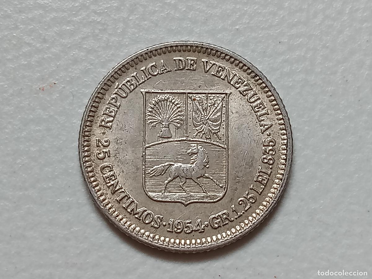 Monedas antiguas de Am&eacute;rica: VENEZUELA 25 CENTIMOS DE BOL&Iacute;VAR PLATA 1954 SC-