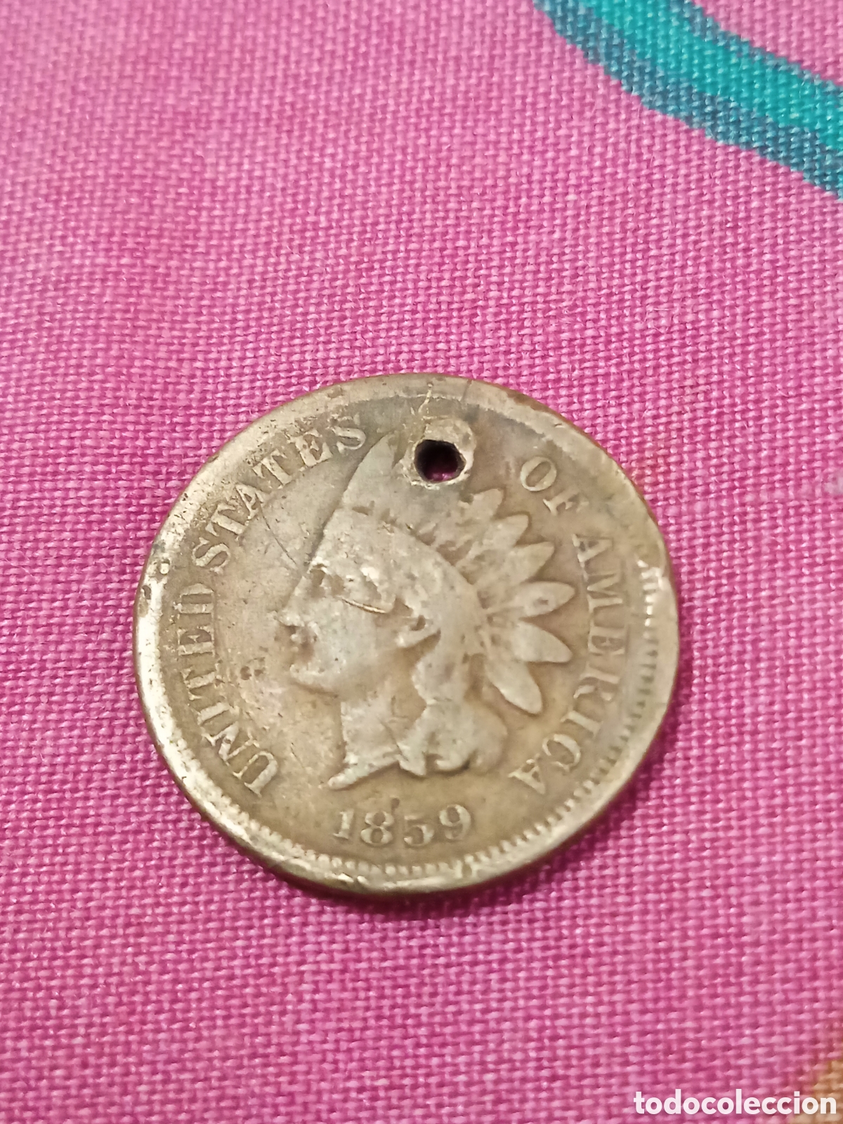 Monedas antiguas de Am&eacute;rica: ESTADOS UNIDOS USA EEUU 1 CENT 1859 CABEZA INDIO INDIAN HEAD AGUJERO