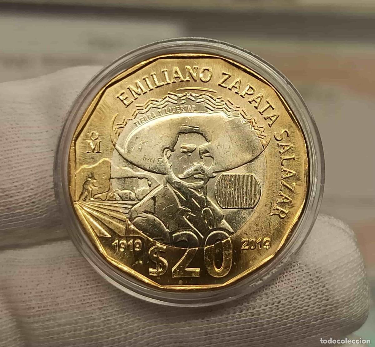 Monedas antiguas de Am&eacute;rica: M&eacute;xico 20 Pesos Conmemorativa Emiliano Zapata 2019 Km 992 Bimet&aacute;lica Sc Unc
