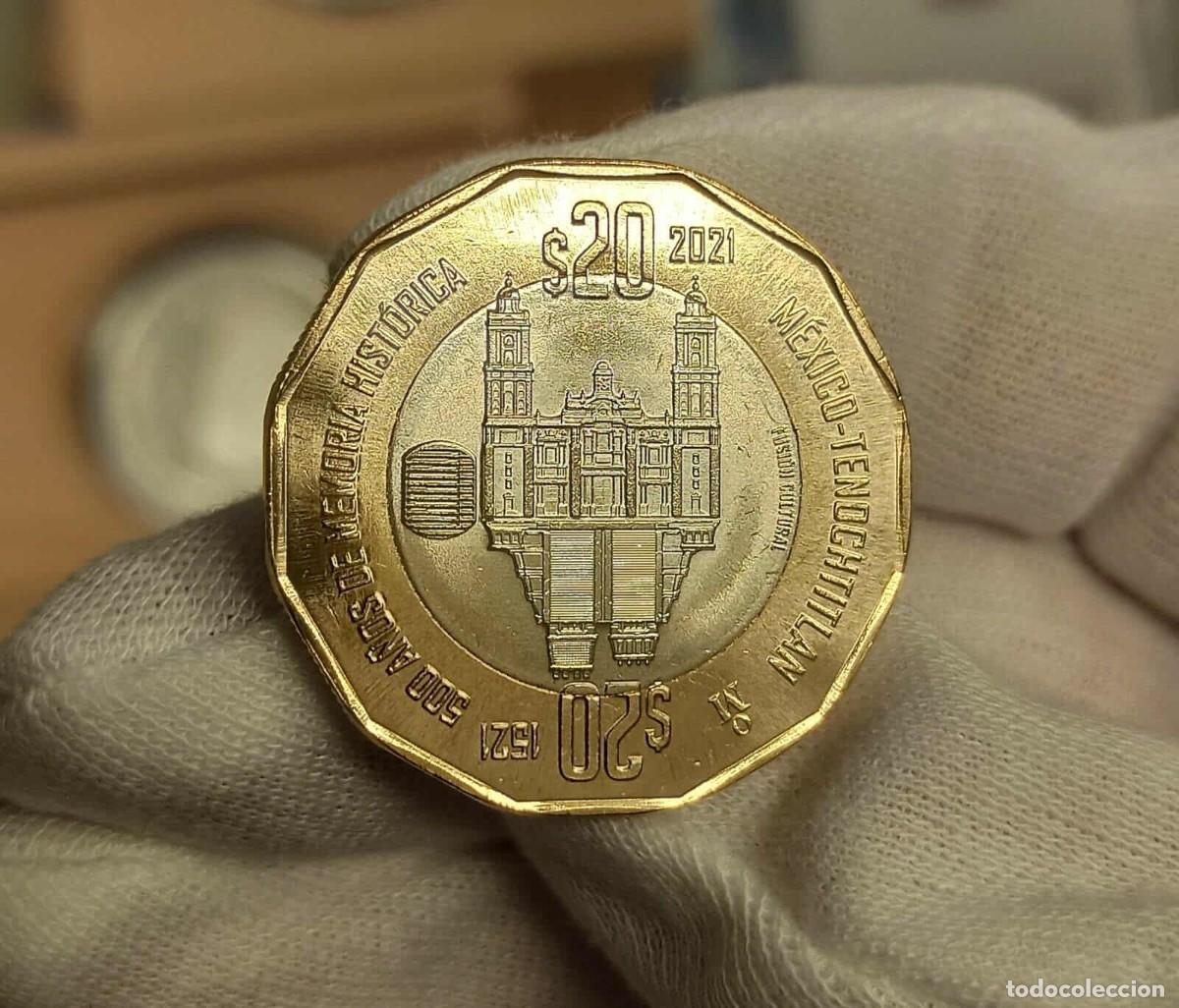 Monedas antiguas de Am&eacute;rica: M&eacute;xico 20 Pesos Conmemorativa Memoria Hist&oacute;rica Tenochtitlan 2021&nbsp;Km 997 Bimet&aacute;lica Sc Unc