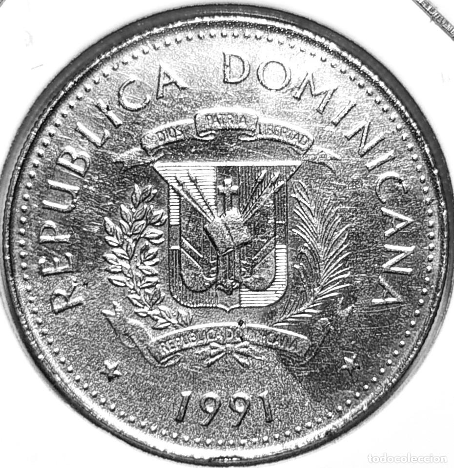 Monnaies anciennes d'Am&eacute;rique: REPUBLICA DOMINICANA (1937-2020) - 25 CENTAVOS 1991 - A - 5,70 GR. ACERONIQUELADO - DIAMETRO 24,20 m