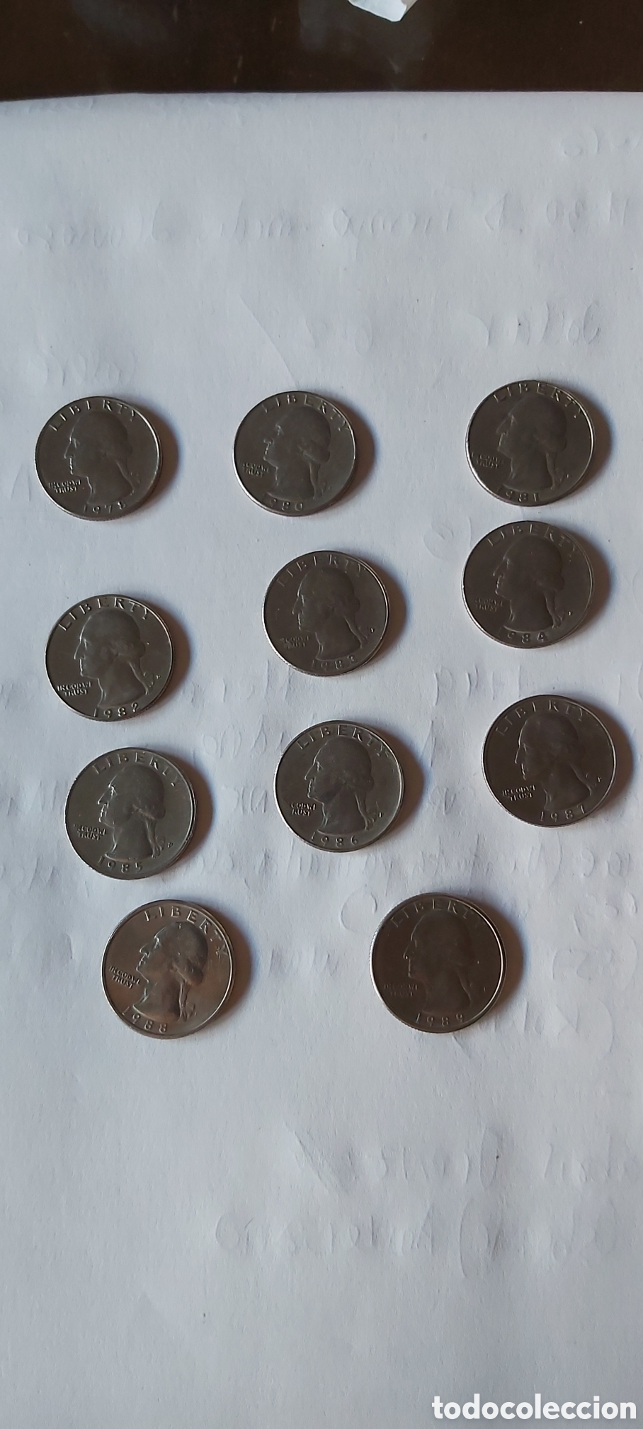 Monedas antiguas de Am&eacute;rica: 11 QUARTOS DE DOLLAR USA. 1978 A 1989
