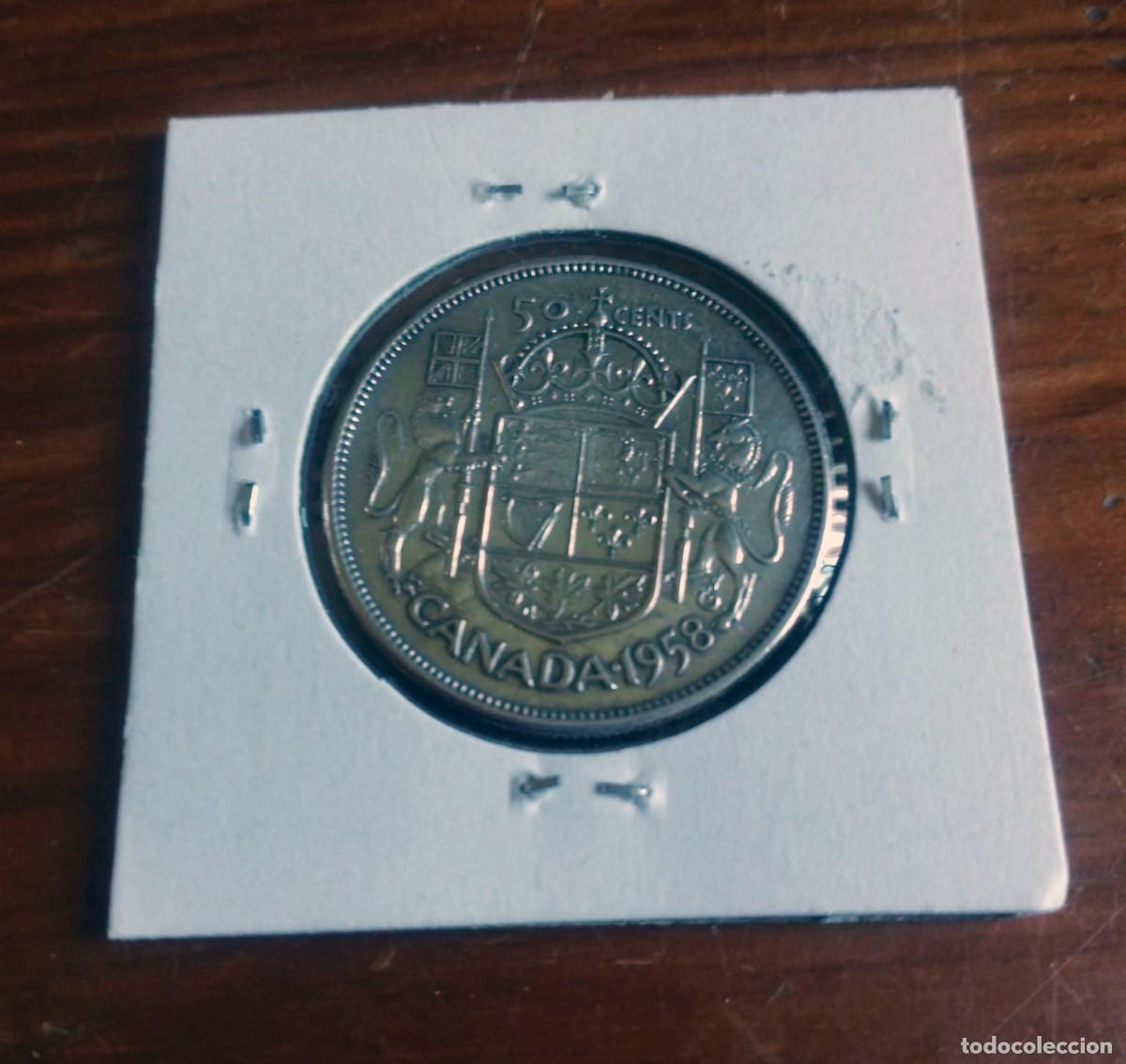 Monedas antiguas de Am&eacute;rica: 50 Centavos de Canad&aacute;, acu&ntilde;ada en 1958 - Foto 2