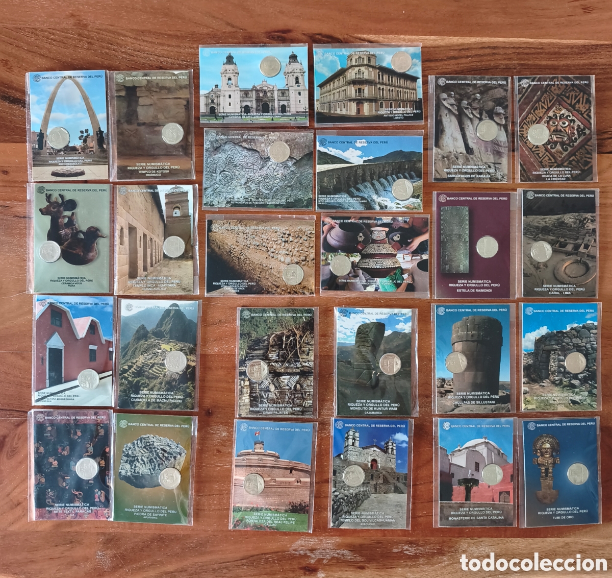 Monedas antiguas de Am&eacute;rica: Lote 26 coincards 1 sol Per&uacute; serie Riqueza y orgullo