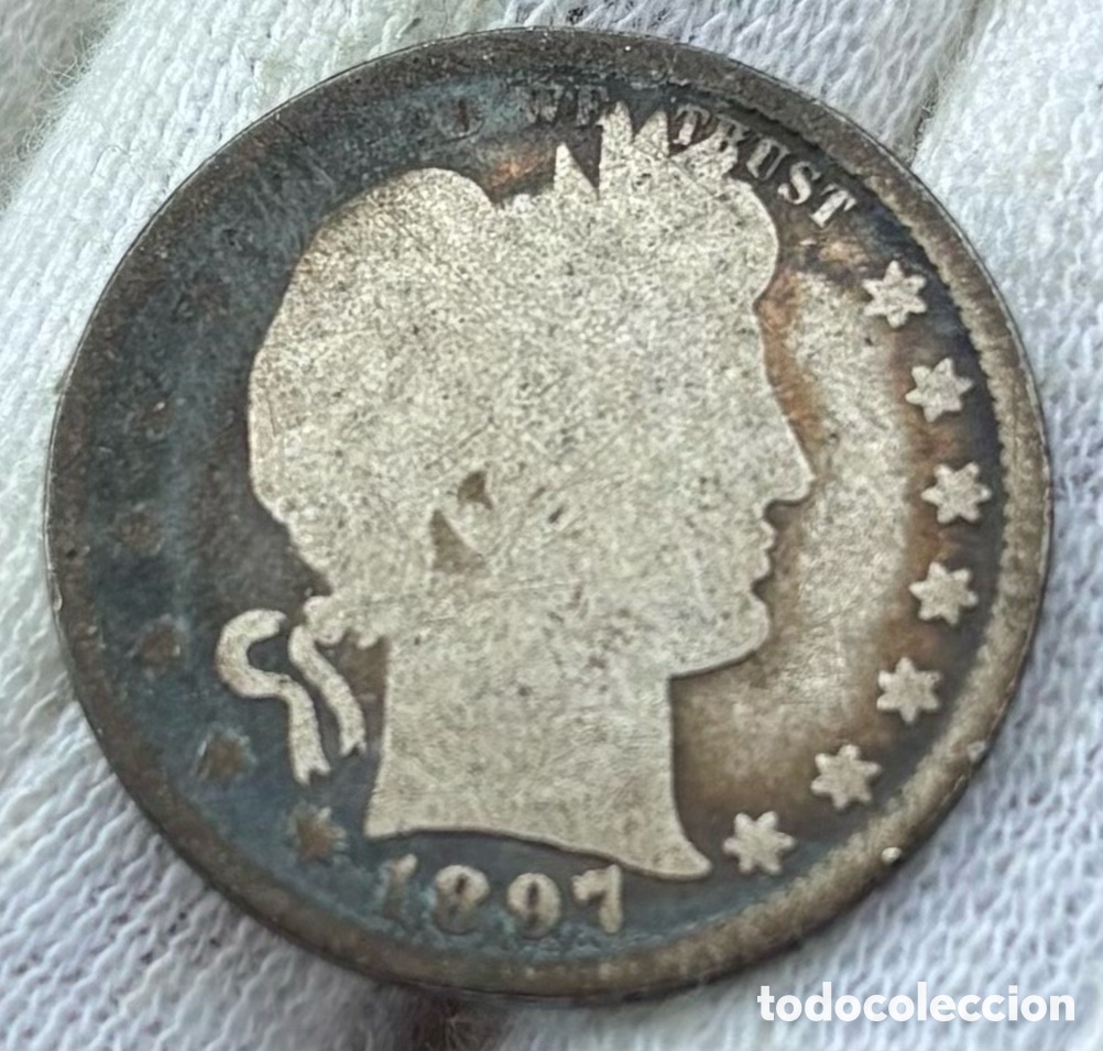 Monedas antiguas de Am&eacute;rica: Moneda PLATA USA 1/4 D&oacute;lar 1897 Barber. EEUU Estados Unidos Quarter Dollar
