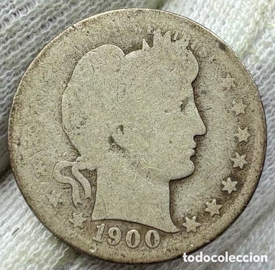 Monedas antiguas de Am&eacute;rica: Moneda PLATA USA 1/4 D&oacute;lar 1900 Barber. EEUU Estados Unidos. Quarter Dollar