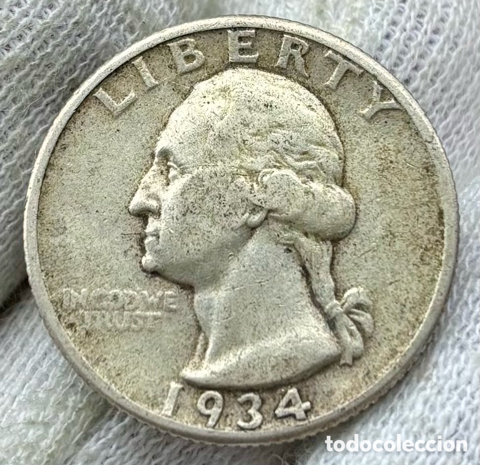 Monedas antiguas de Am&eacute;rica: Moneda PLATA USA 1/4 D&oacute;lar 1934. EEUU Estados Unidos Quarter Dollar