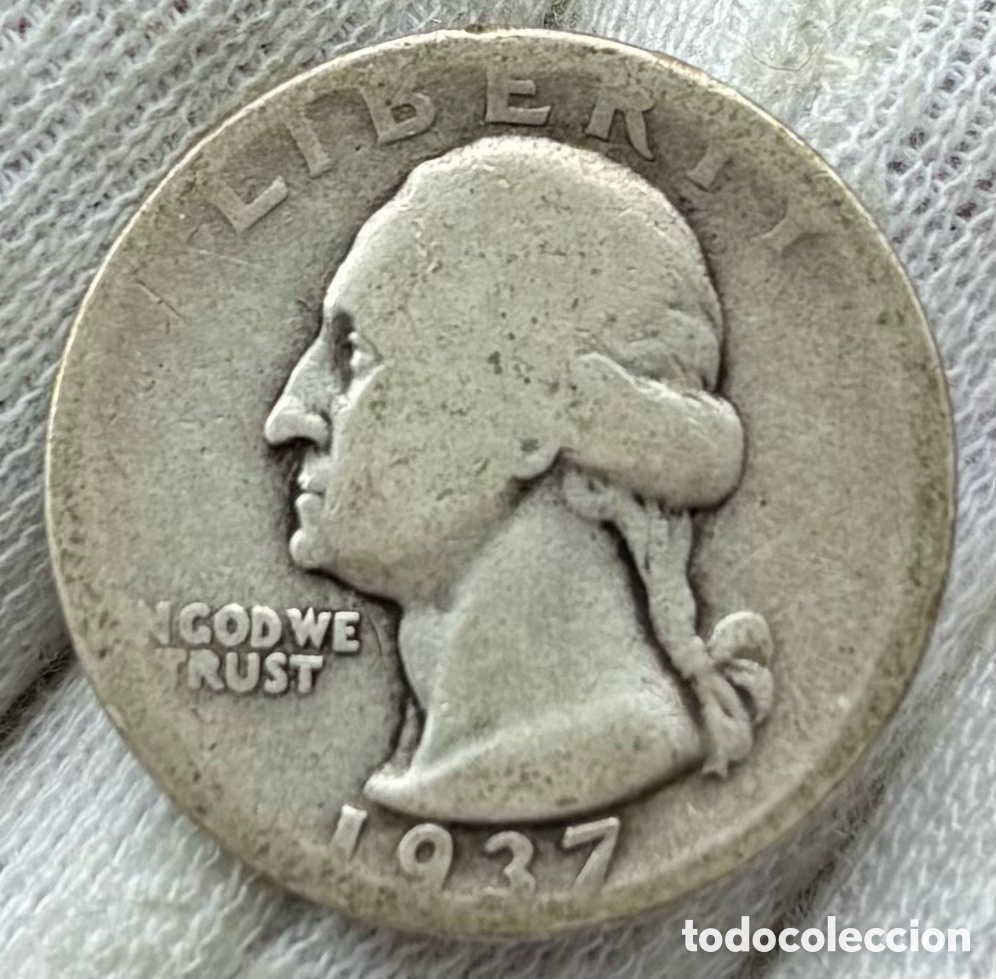 Monedas antiguas de Am&eacute;rica: Moneda PLATA USA 1/4 D&oacute;lar 1937. EEUU Estados Unidos. Quarter Dollar