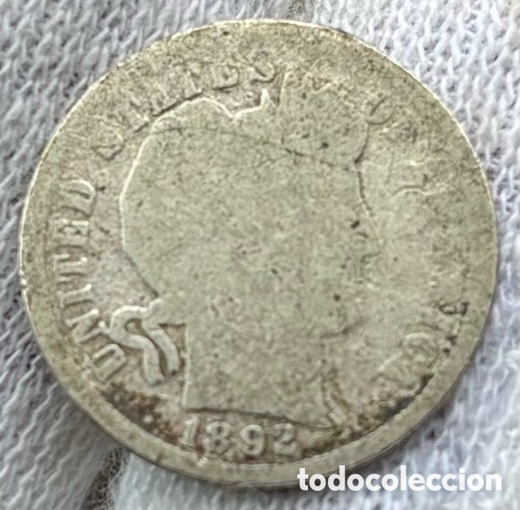 Monedas antiguas de Am&eacute;rica: Moneda PLATA USA 1 Dime 1892 Barber. EEUU Estados Unidos