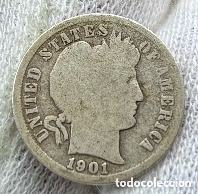 Monedas antiguas de Am&eacute;rica: Moneda PLATA USA 1 Dime 1901 Barber. EEUU Estados Unidos