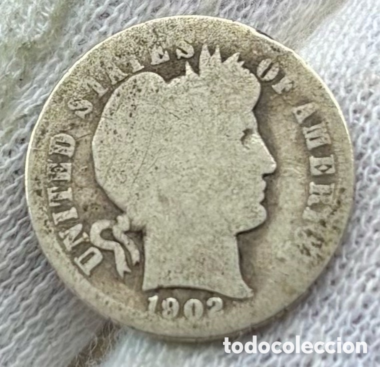 Monedas antiguas de Am&eacute;rica: Moneda PLATA USA 1 Dime 1902 Barber. EEUU Estados Unidos